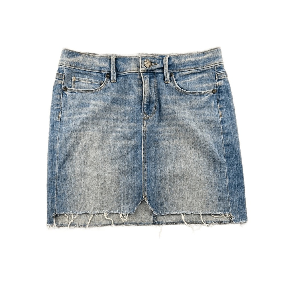 Ann Taylor Loft Skirt Women 24 Blue Mini Frayed Hem Cotton Blend Summer Boho